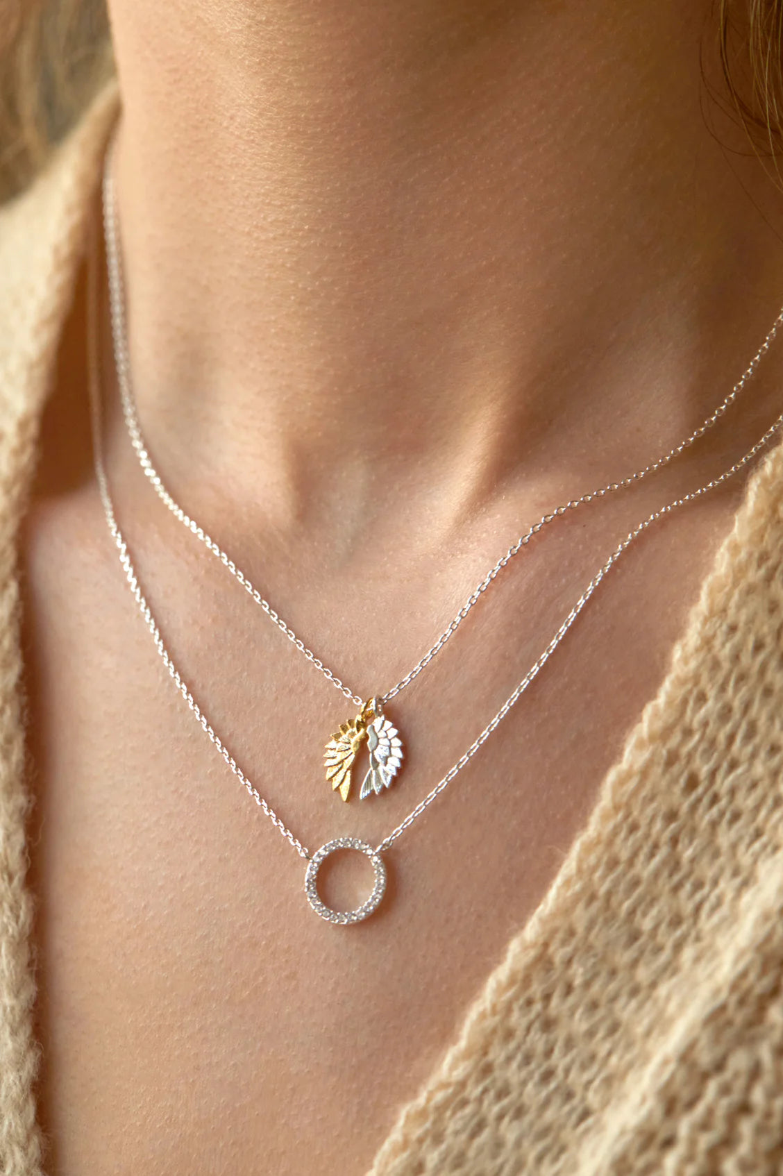 Large Pave Circle Necklace Silver