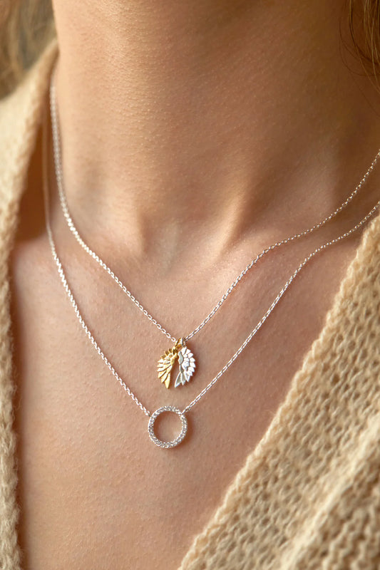 Large Pave Circle Necklace Silver