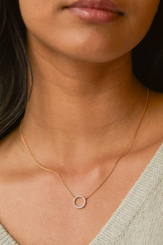 Large Pave Circle Necklace Gold