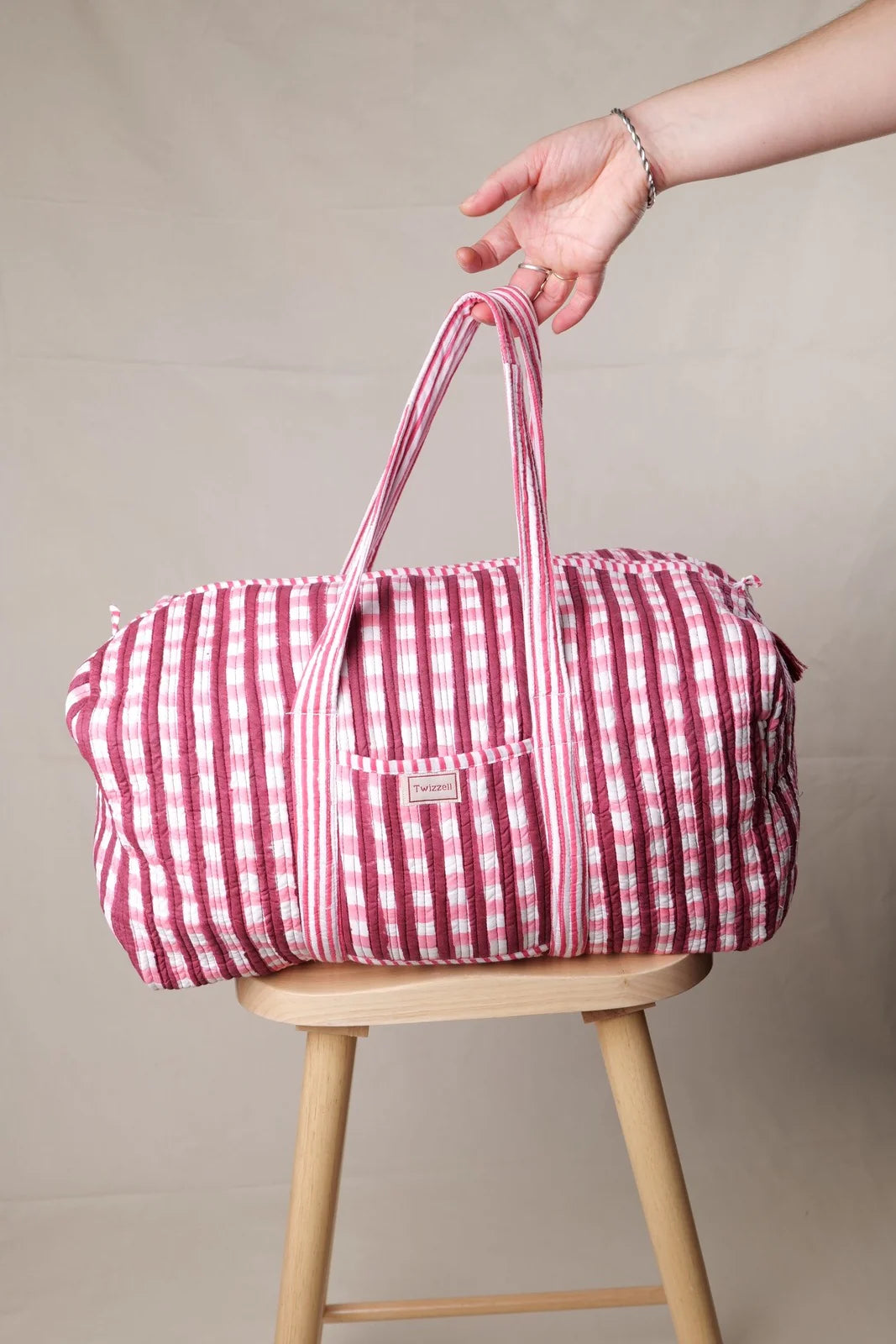 Pink Checkered Weekend Bag