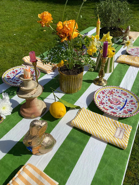 Sage Striped Tablecloth