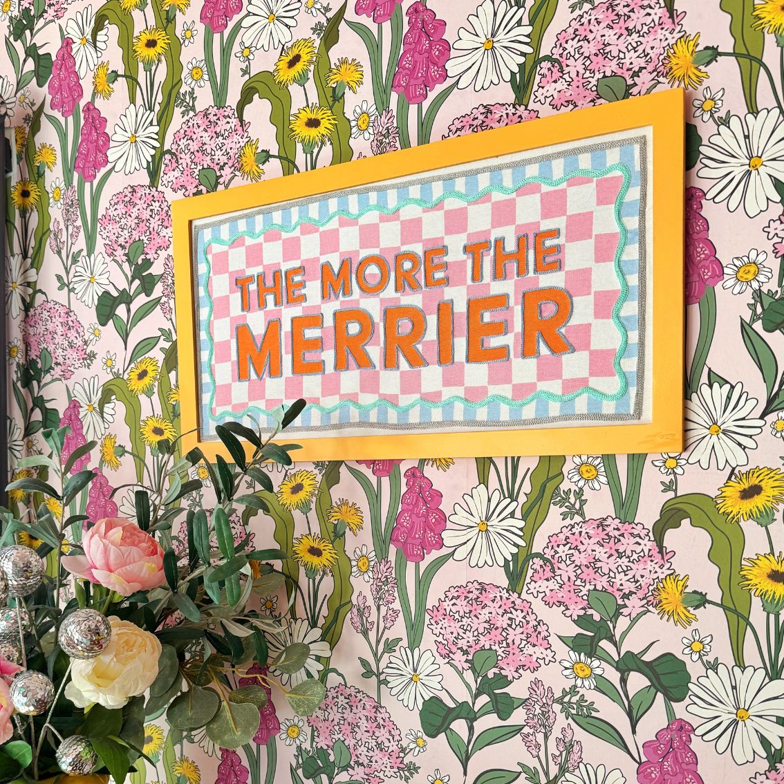More The Merrier Orange Fabric Framed Sign